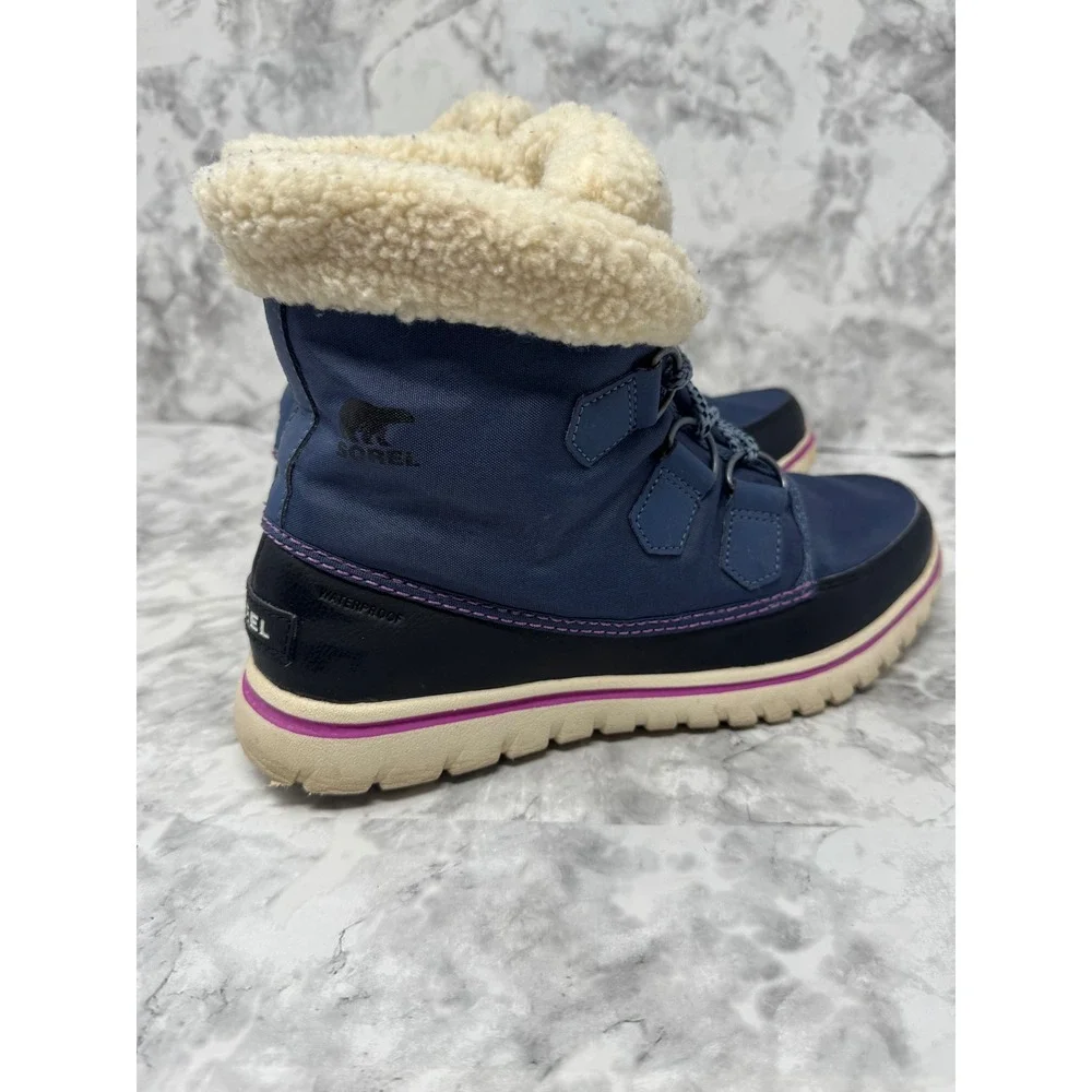 Sorel Whitney💙💜💙 Short Lace Waterproof Winter Boots Navy Blue Purple Womens 8